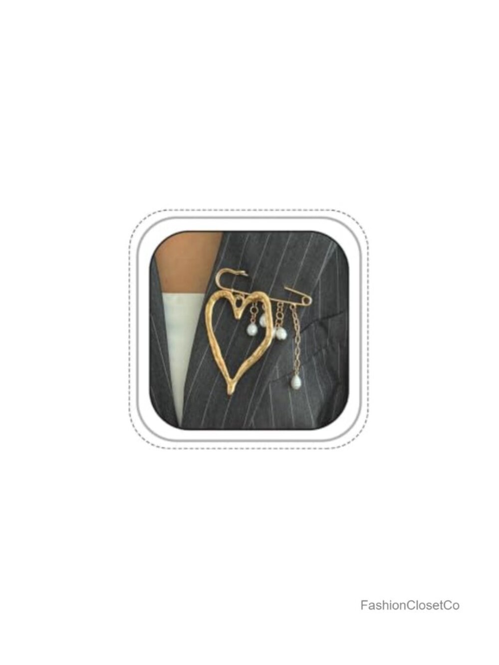 Gold Plated Hollow Heart Faux Pearl Tassel Brooch Pin Lapel Jewelry